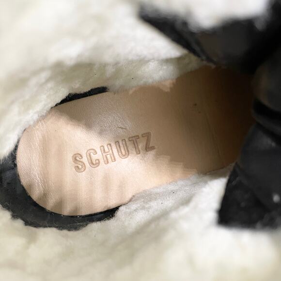 NEW Schutz Womens 6 Aretuza Black Suede & Shearling Combat Boots Waterproof - Picture 10 of 10